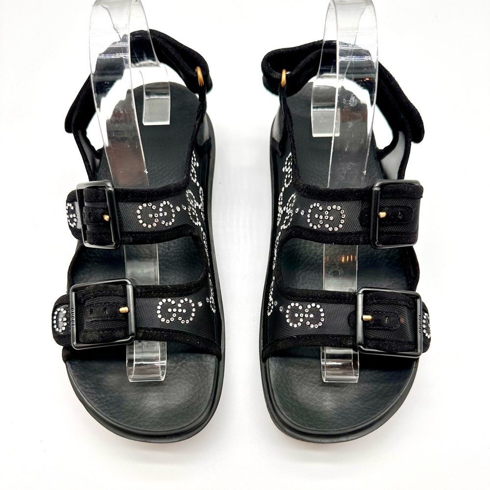 Gucci GG Crystal Embellished Platform Mash Dad Black Flat Sandals EU 38 US 8 - Picture 2 of 13